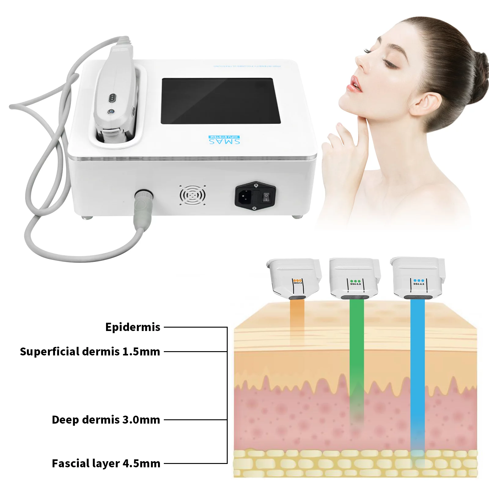 3-in-1 HIFU Machine for Face Skin Tightening Machine with 3 Cartidges Face and Neck Lifting Anti-aging Fade Wrinkle