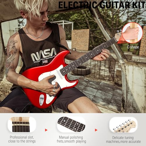 Donner DST-100B 39 Inch Electric Guitar Beginner Kit Solid Body Full Size Black HSS for Starter, with Amplifier, Bag, Digital Tuner, Capo, Strap, String,Cable, Picks