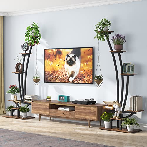 Tribesigns 6-Tier Tall Indoor Plant Stand Pack of 2, Metal Curved Display Shelf with 2 Hanging Hooks, Multi-Purpose Bonsai Flower Pots Plant Rack for Indoor, Garden, Balcony, Living Room