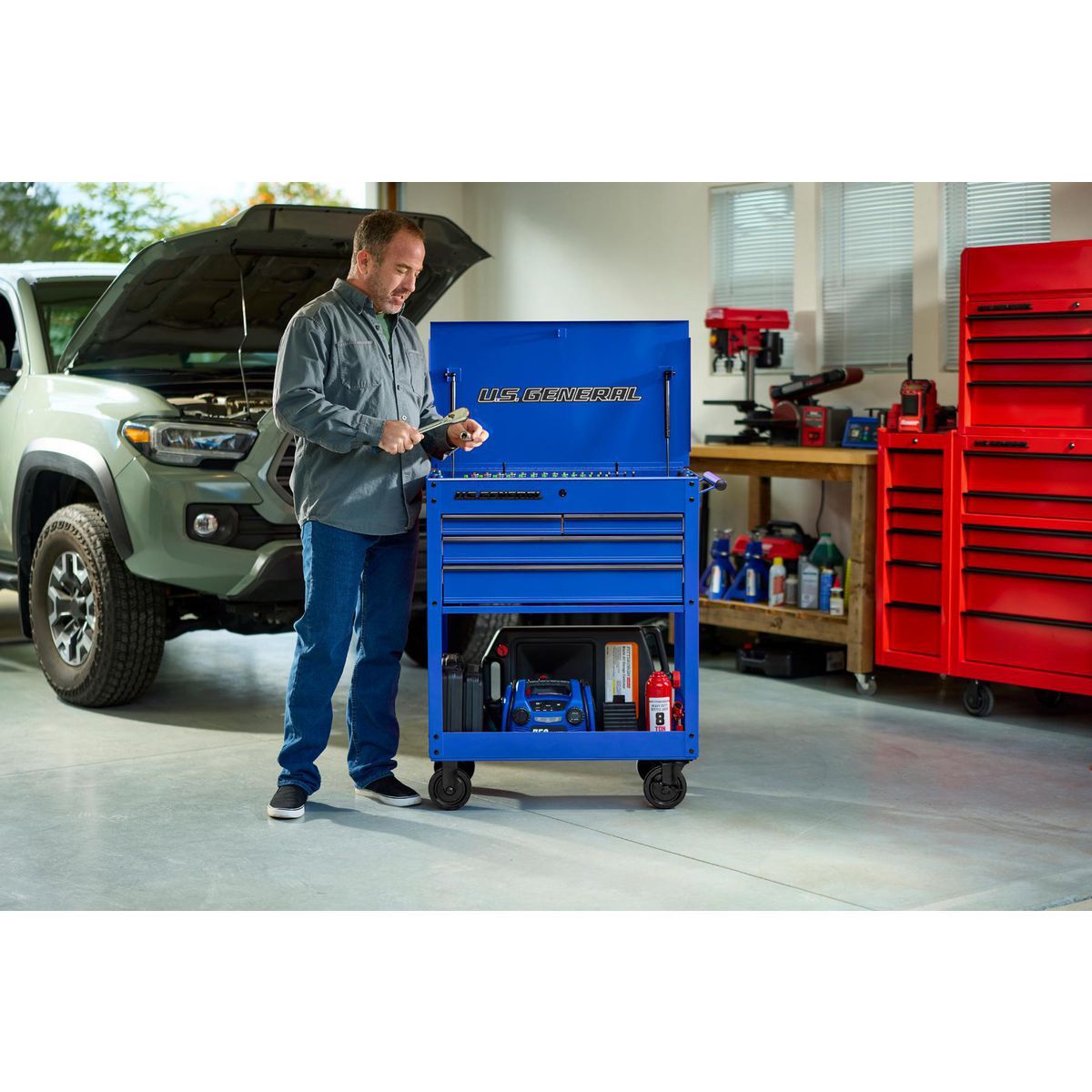 U.S. GENERAL 30 in., 4-Drawer Tech Cart, Red