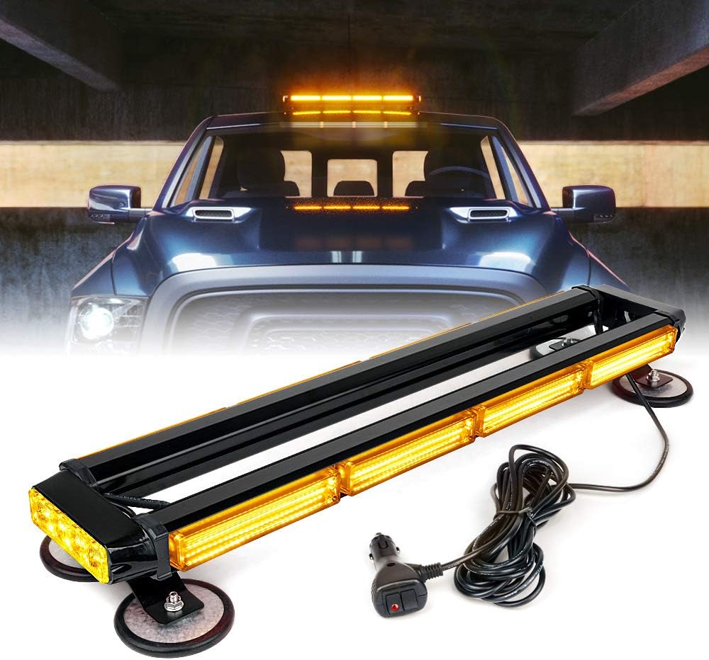 Xprite White Amber COB LED Rooftop Strobe Flashing Light Bar Double Side 26" High Visibility Emergency Hazard Warning Beacon Lights w/Magnetic Base for Safety Vehicles Tow Trucks Pickup Cars Snowplow