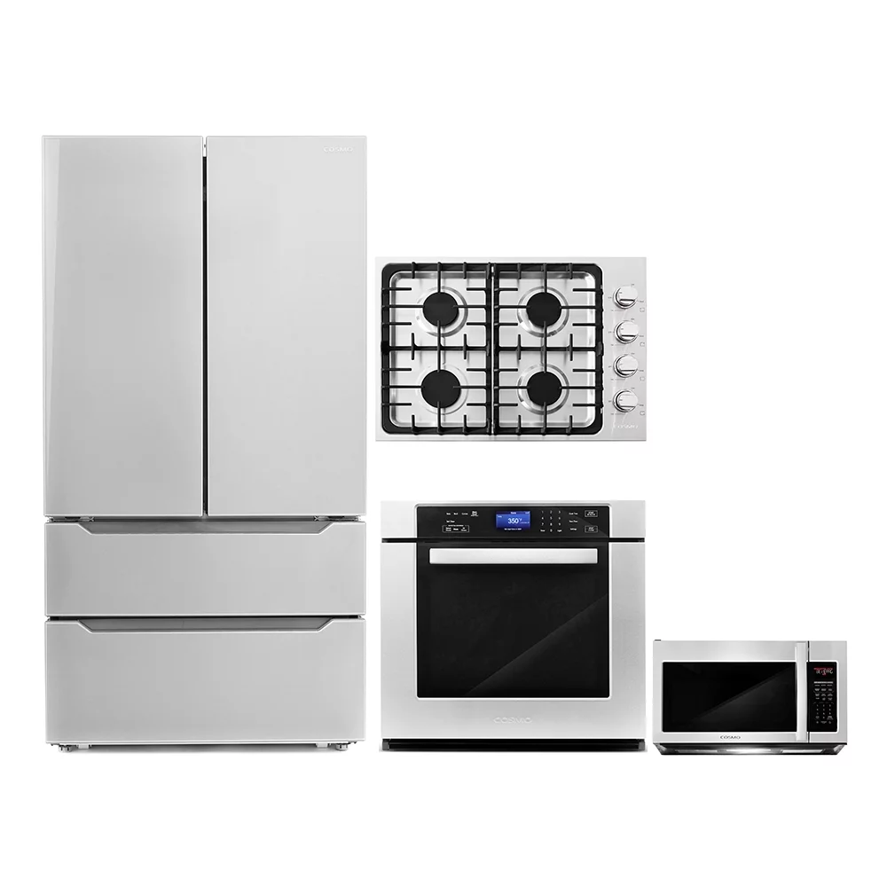 4 Piece Kitchen Package 30" Gas Cooktop 30" Single Electric Wall Oven 30" Over-The-Range Microwave & Energy Star French Door Refrigerator
