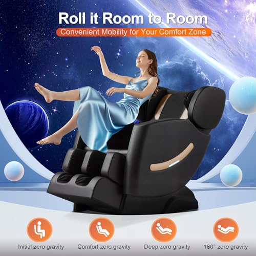 2025 Massage Chair Full Body - Zero Gravity Massage Chair Recliner for Fatigue w/Heating, Air Pressure Massage, 6 Auto Mode, 10 Rollers, Footrest, Bluetooth, Time, Gift for Parents & Seniors （Black）