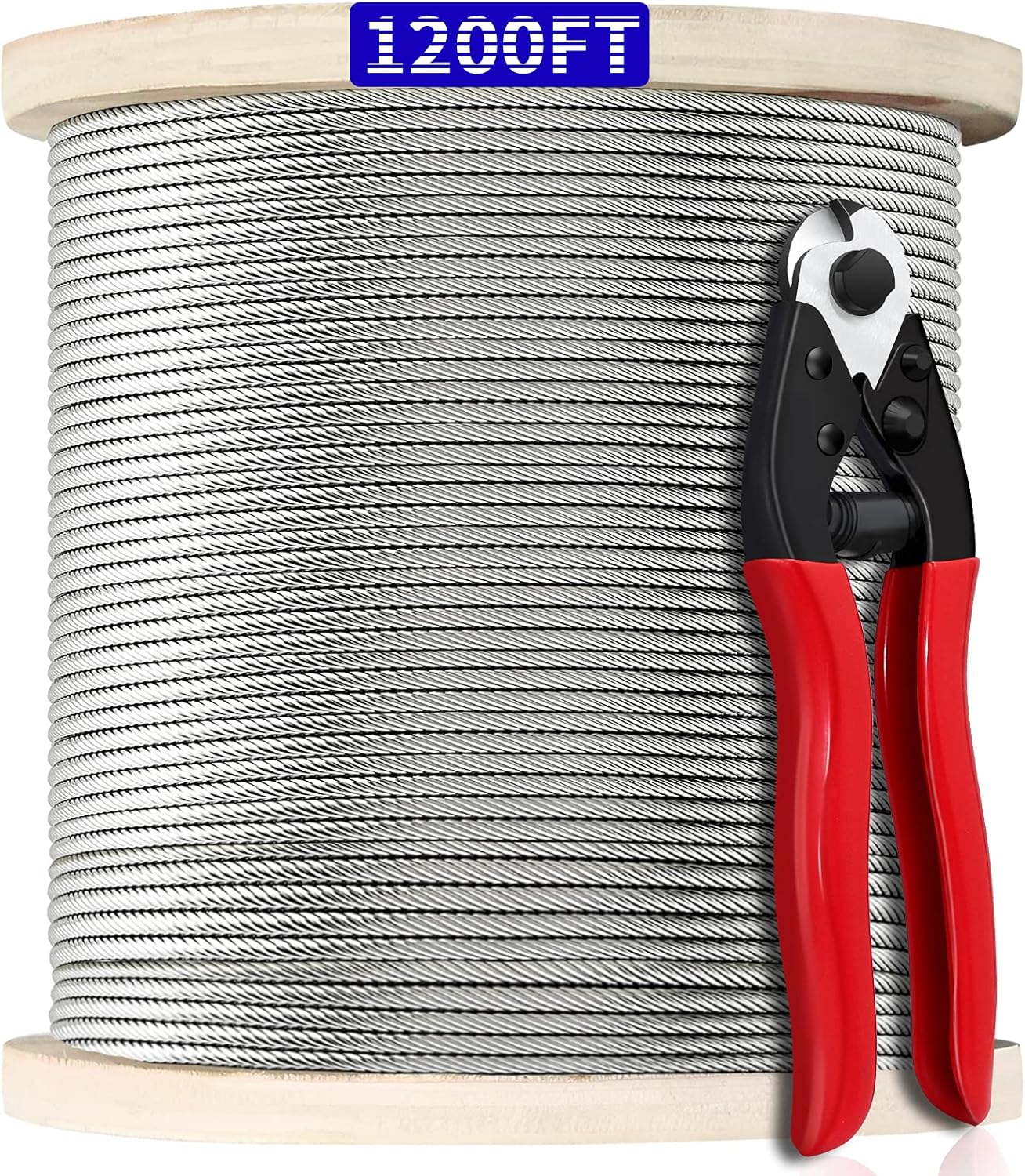 1000FT 1/8" T316 Stainless Steel Cable, Wire Rope Aircraft Cable for Deck Cable Railing Kit, 7 x 7 Strands Construction,DIY Balustrades, Come with a Cutter