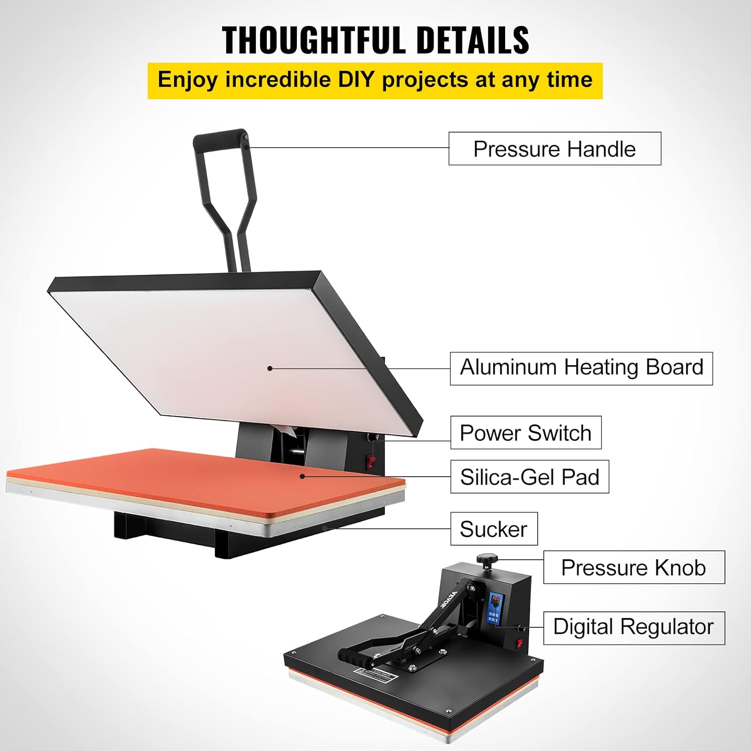 VEVOR Heat Press Machine, 16x24in / 40x61cm, Clamshell Sublimation Transfer Printer Teflon Coated, Digital Precise Heat Control, Silicone Sponge Powerpress for T-Shirt Bag Pad Pillow