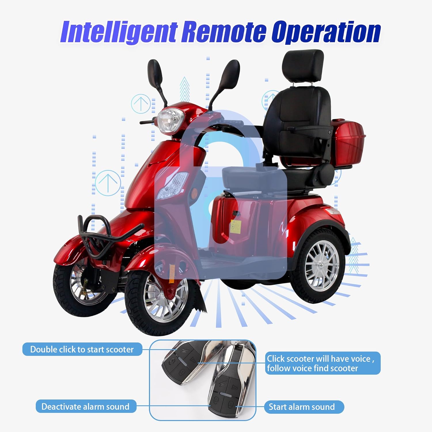 Electric Mobility Scooter for Adults & Seniors, Heavy Duty 4 Wheel Mobility Scooters 500lbs Capacity 800W All Terrain Powered Mobility Scooter for Travel, 3-Speed Elderly Handicap Scooter-Red