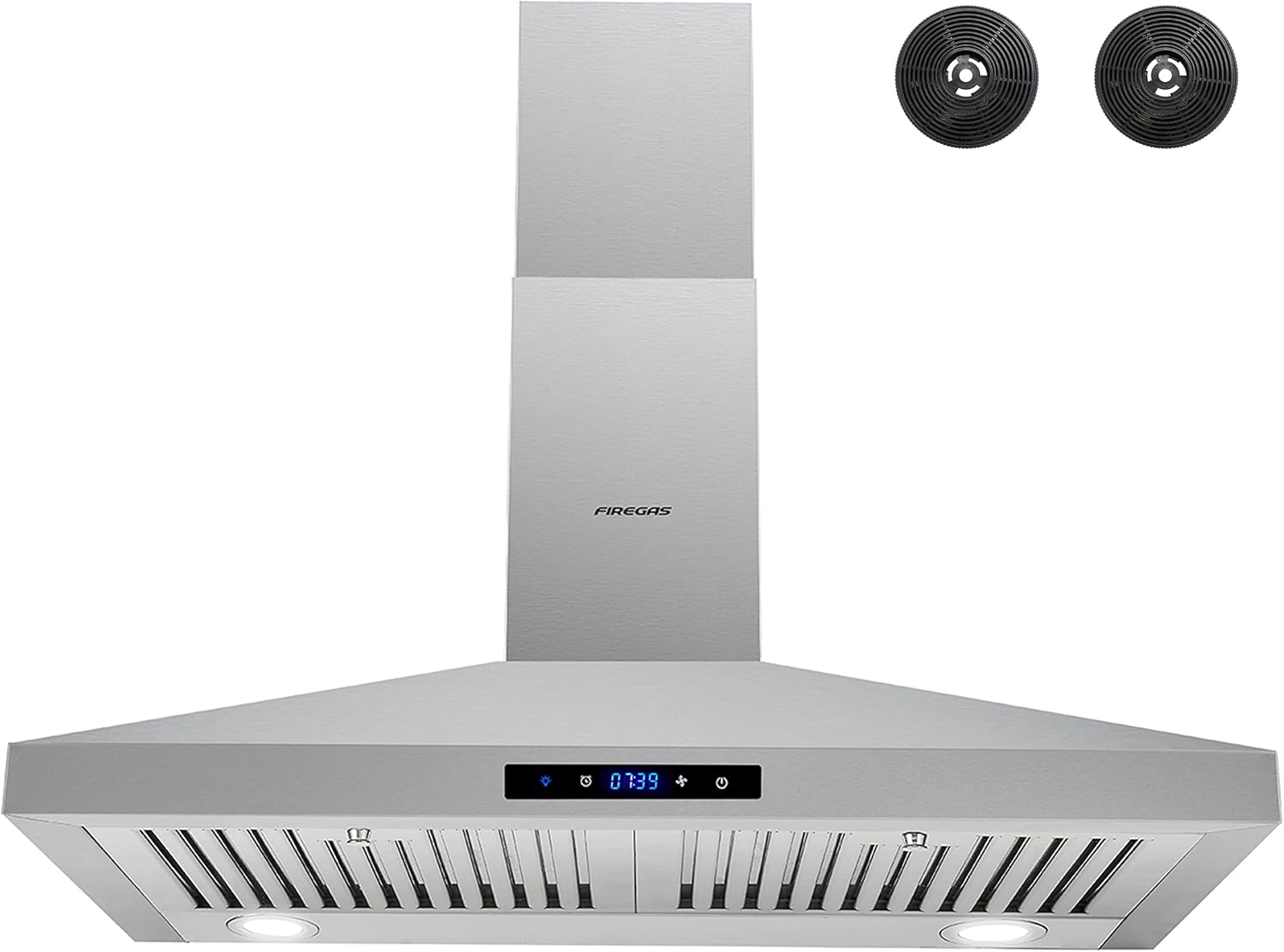 FIREGAS 30 inch Wall Mount Range Hood, Stainless Steel Stove Vent Hood with 3 Speed Exhaust Fan, Aluminum Mesh Filters, Ducted/Ductless Convertible Duct, Push Button, Efficient Airflow,Charcoal Filter