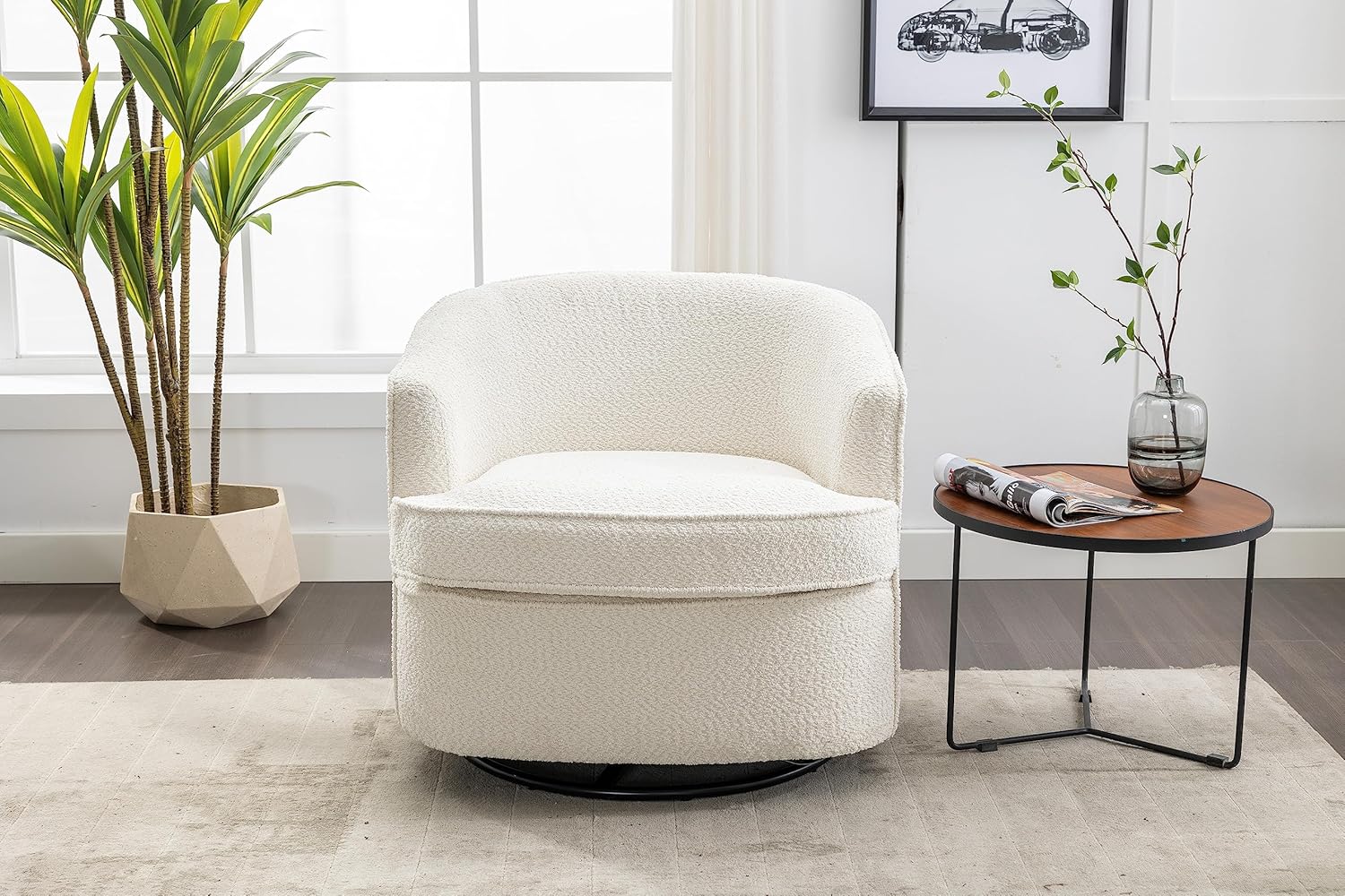 Swivel Barrel Chair, Comfy Round Accent Sofa Chair for Living Room, 360 Degree Swivel Barrel Club Chair, Leisure Arm Chair for Nursery, Hotel, Bedroom, Office, Lounge (Beige) W395102560