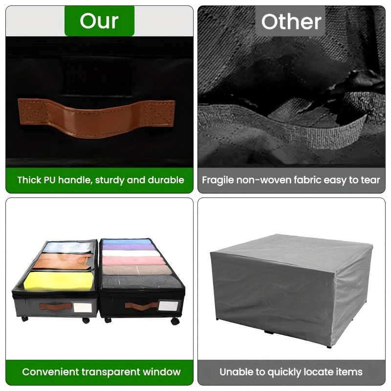 2-Pack Under-Bed Storage Bins with Wheels &amp; Clear Window, Adjustable Height Large Capacity Organizers for Clothes, Shoes, Blankets &amp; Toys