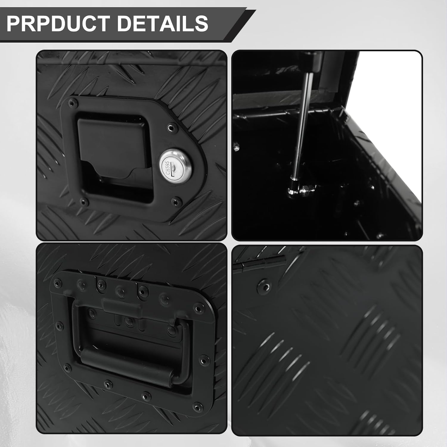 39" Heavy Duty Aluminum Stripes Plated Tool Box Pick Up Truck Bed RV Trailer Toolbox Storage Organizer with Side Handle, Lock and Keys - Black,ALL Black