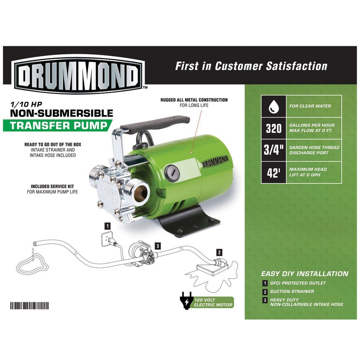 DRUMMOND 1/10 HP Transfer Pump 320 GPH