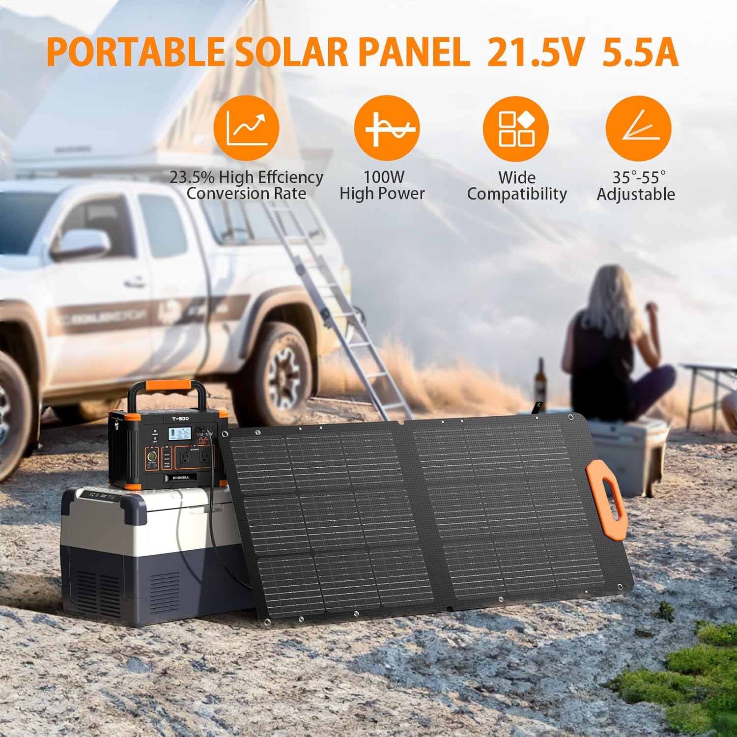 GRECELL Portable Solar Generator 500W with Solar Panel 100W, Portable Power Station 500W AC Outlet, Portable Solar Panel 21.5V 5.5A for Home Use Outdoor Camping Backup Emergency