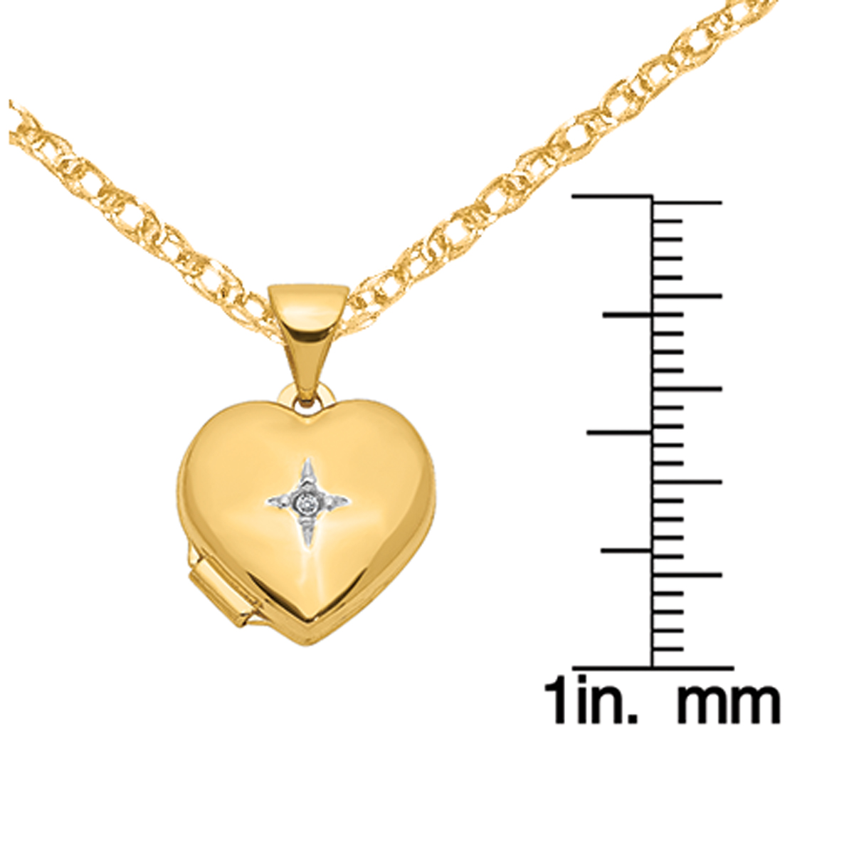 Primal Gold 14 Karat Yellow Gold 12mm Heart with Diamond Locket on 18-inch Cable Rope Chain