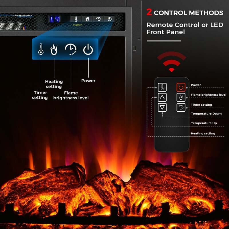 26′′ 1500W Electric Fireplace Insert, Recessed Electric Fireplace Heater with Adjustable Flame Effect