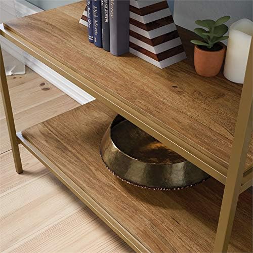 Sauder International Lux 5-Shelf Metal Frame Bookcase Gold Satin/Sindoori Mango