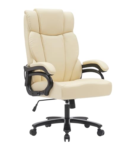 500LBS Big and Tall Executive Office Chair, Wide Seat Heavy Duty Leather Office Chair with Lumbar Support and Comfy Arms, Ergonomic High Back Computer Desk Chair for Home Office (Black)