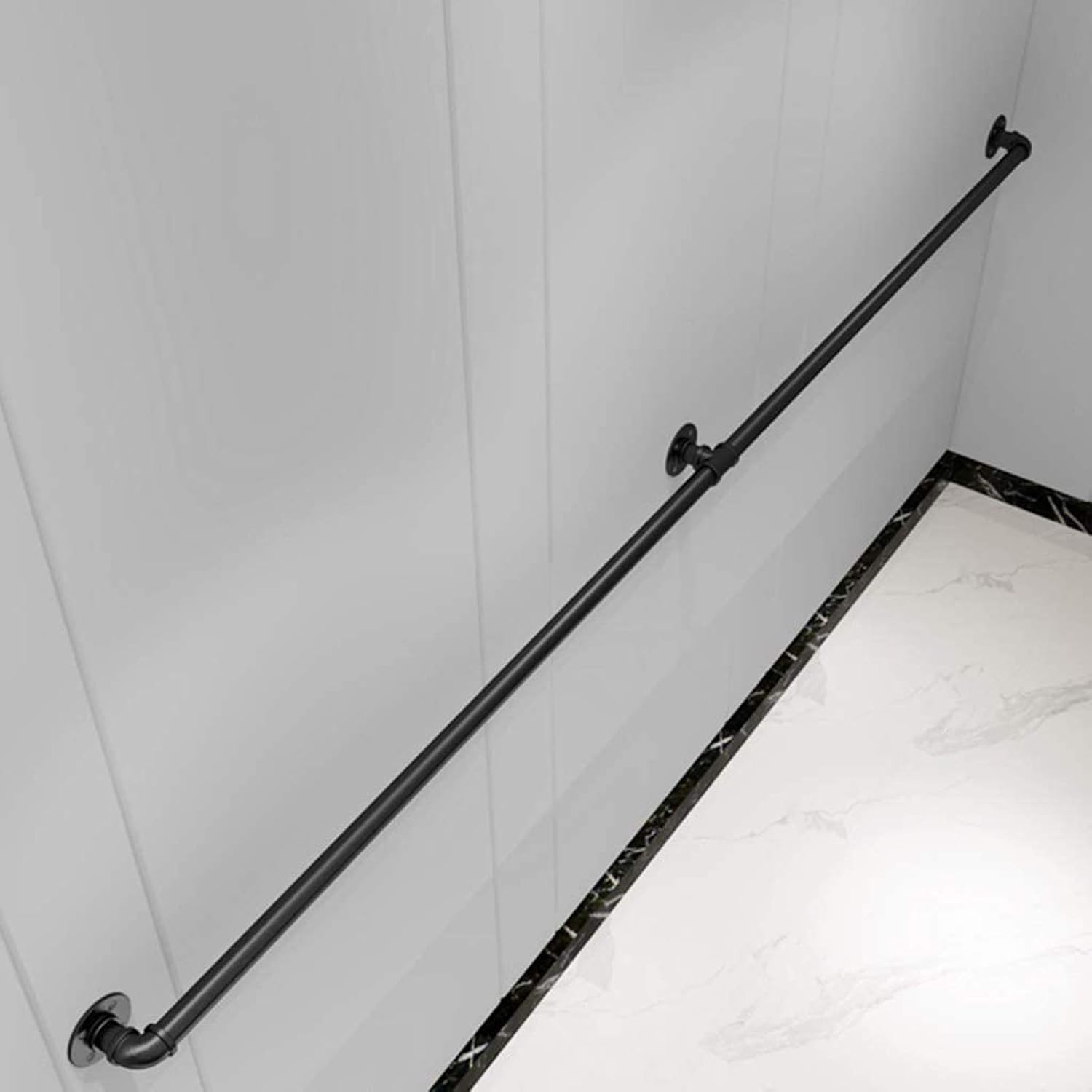 KaBenGo Hand Railings for Stairs Metal Pipe Staircase Handrail Wall Mount Decoration Rail for Outdoor & Indoor Steps Baluster Complete Kit/Easy to Install Banister (Satin Black) (3ft), 3 Feet