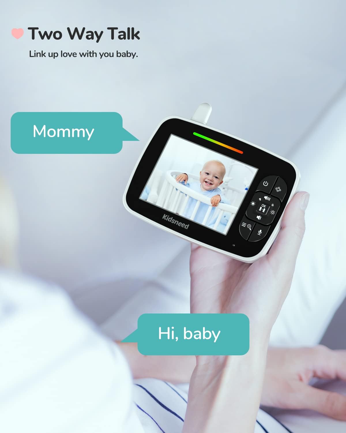 Baby Monitor, Kidsneed Video Baby Monitor with Remote Pan-Tilt-Zoom Camera and Audio, Large Screen Night Vision, Two Way Talk, Temperature Display, Lullabies, VOX Mode, 960ft Range