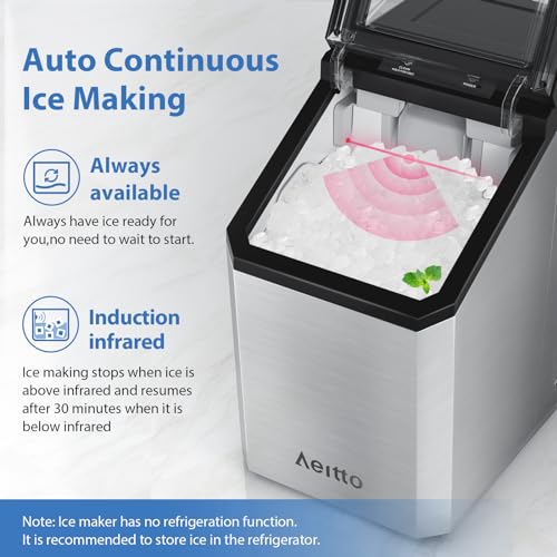 Aeitto Nugget Ice Maker Countertop, 55 lbs/Day, Rapid Ice Release in 5 Mins, Auto Water Refill, Stainless Steel Housing Ice Machine 0506