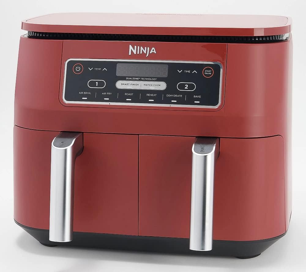 Ninja DZ201 Foodi 6 in 1 2 Basket Air Fryer with DualZone Technology, 8 Quart Capacity, cinnamon Stainless Finish Renewed cinnamon /Red