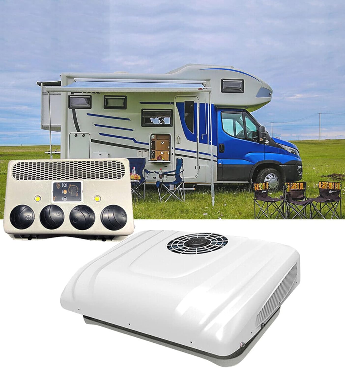 RVpligo RV Air Conditioner,12V Electric Roof Air Conditioner 13500 BTU Remote Control Integrated, Suitable for Automotive RV Truck Camper Rooftop A/C Unit