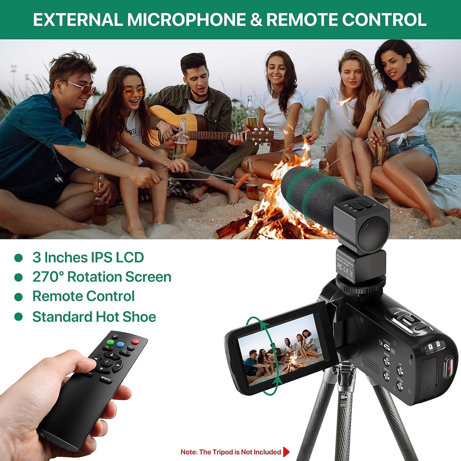 Video Camera Camcorder 2.7K Ultra HD 36MP YouTube Vlogging Camera IR Night Vision 3.0 Inch IPS Touch Screen 16X Digital Zoom Video Recorder with Remote Control