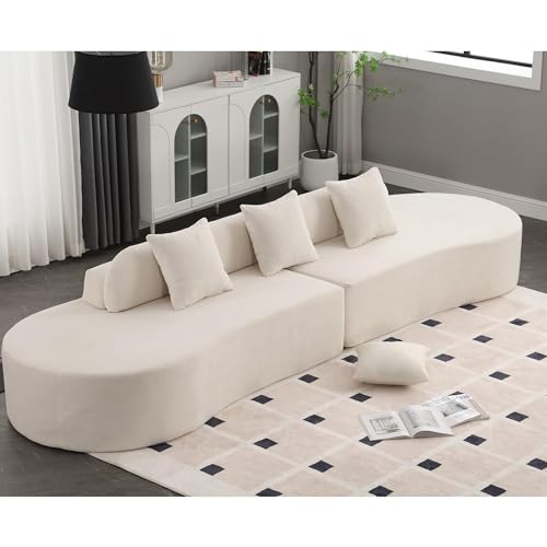 130.5'' Modern Cloud Sectional Sofa, 4-Seat Curved Modular Couch, Comfy Terry Cloth with 3 Pillows, Minimalist Design for Living Room, Hotel, Apartment, Studio, No Assembly Required-Beige