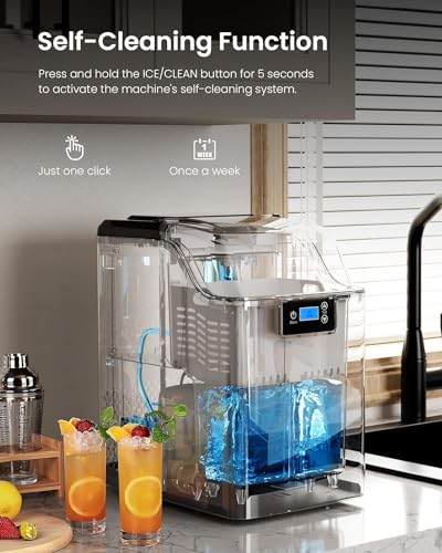 Kismile Nugget Ice Makers Countertop, 45lbs/Day Pebble Ice Maker Machine with 24-Hour Timer, Self-Cleaning Crushed ice Maker