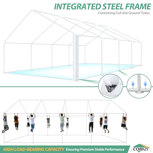 COBIZI 20x40 Party Tent Heavy Duty, Galvanized Wedding Tent, Event Shelter for Parties, Outdoor with Removable Sidewall & Built-in Sandbag, Carpas para Fiestas, Large Canopy, Waterproof, White