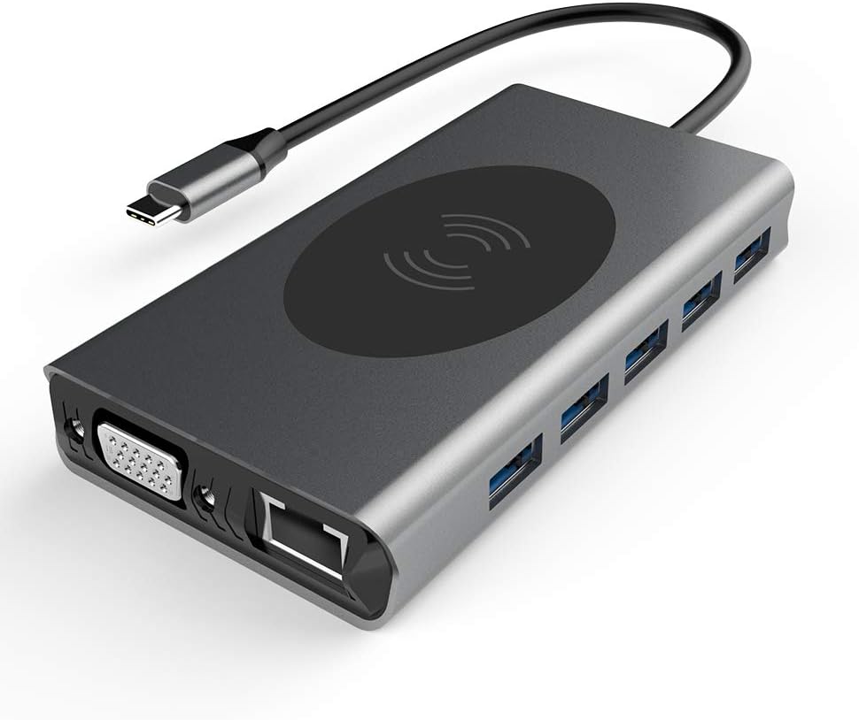 USB C Docking Station 14-in-1 Triple Display C Type to 2-Port HDMI Display 5-Port 3.0 HUB Hub 87WPD Charging rj45 NIC vga TF Card Reader 3.5mm Audio Phone Wireless ChargingUSB C Dock Pack of 2