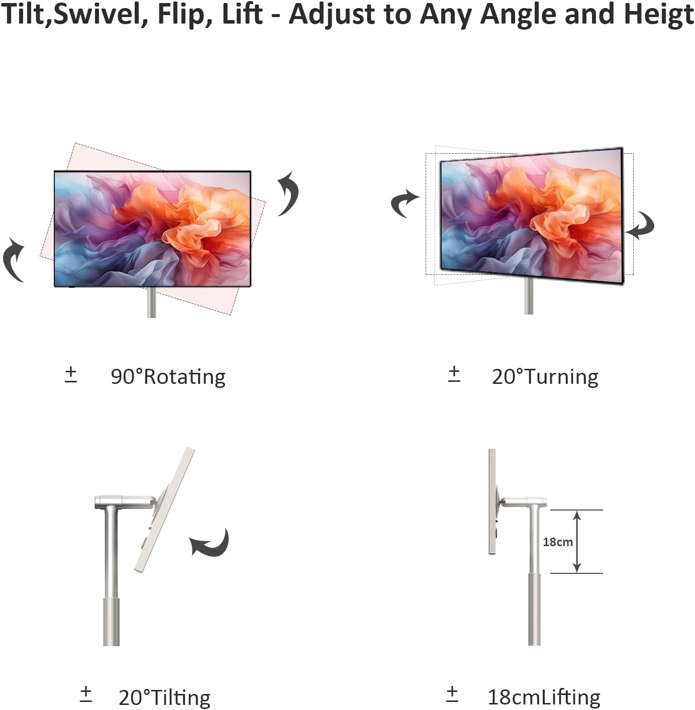 27-inch 4K Portable Smart TV on Wheels, Touch Screen Rolling TV with Eye Care, Android 13, and Seamless App Access, Built-in Battery
