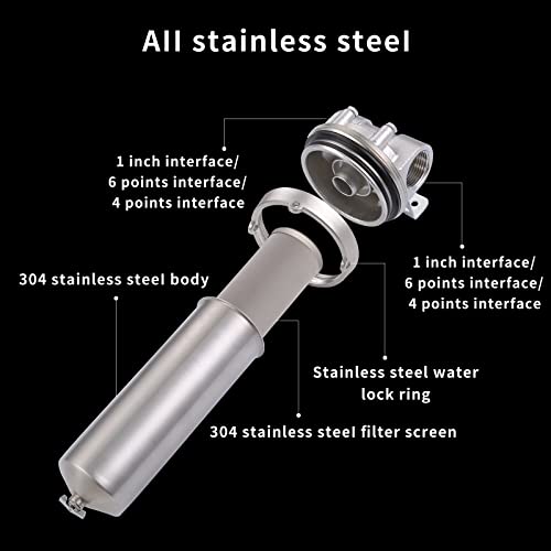 Amwater NSF Stainless Steel Filter Housing for 10" Filter Cartridge, 1" NPT Water Filter Housing for Whole House Water Purification of Stainless Steel 304