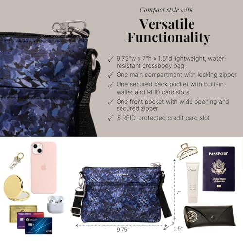 Baggallini Securtex Anti-theft Memento Crossbody Bag - Travel Purse Wallet with Locking Zipper - Lightweight Water-Resistant