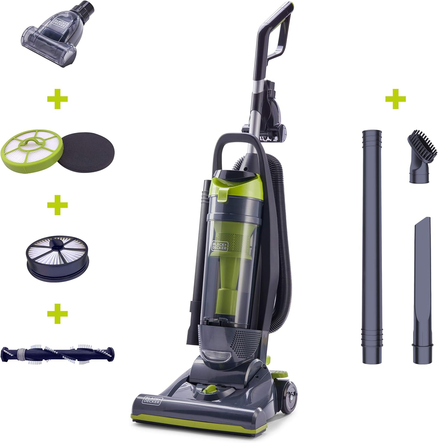 BLACK+DECKER Bagless Upright Vacuum Cleaner with Anti-Allergen HEPA Filer, Corded 1,200 Watt Motor & 5-Position Carpet Height Settings, Gray (BDXURV309G)