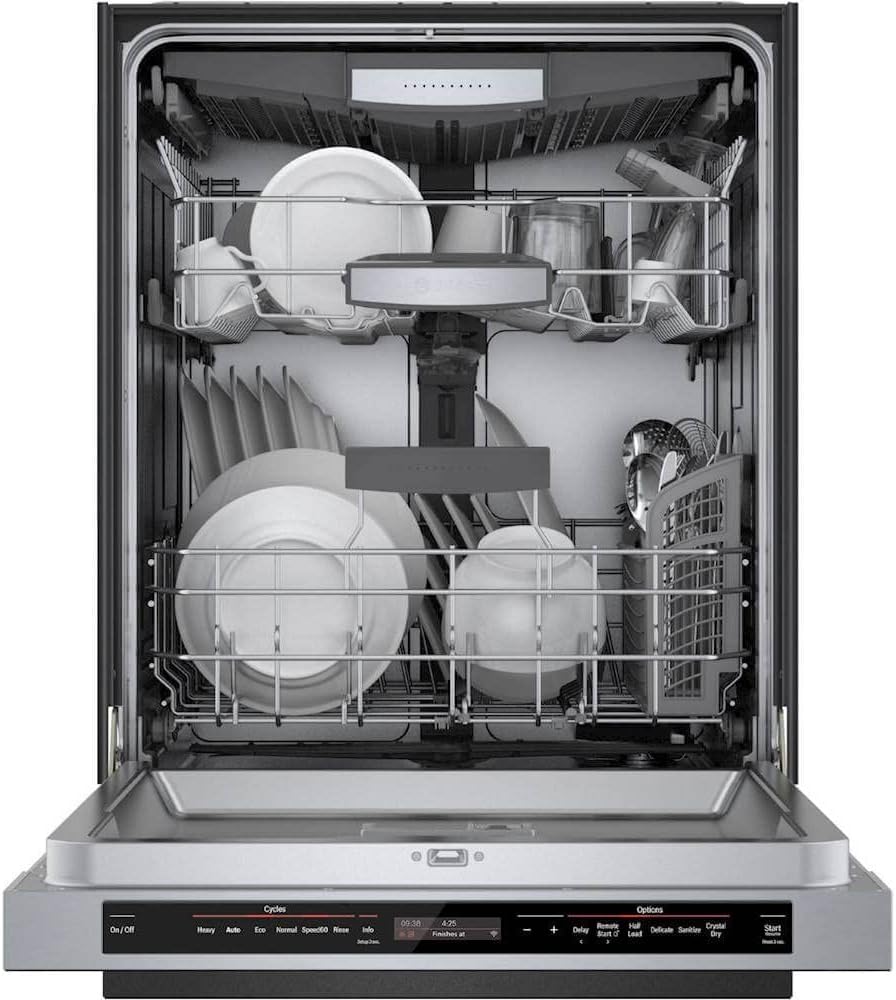 Bosch SHEM78ZH5N 24" 800 Series Smart Built-in Recessed Handle Dishwasher with 16 Place Settings, Flexible 3rd Rack, Home Connect and 42 dBA in Stainless Steel