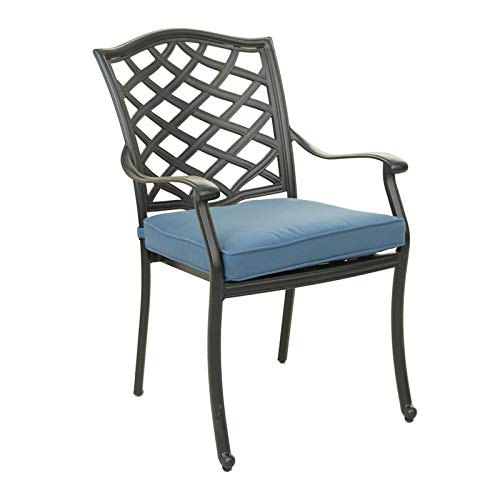 Florence Stylish Outdoor Aluminum 5-Piece Round Dining Set: Weather-Resistant, Durable, Lightweight, Modern Design Patio Furniture Set with 4 Armchairs and Round Table (Espresso brown, Light blue)