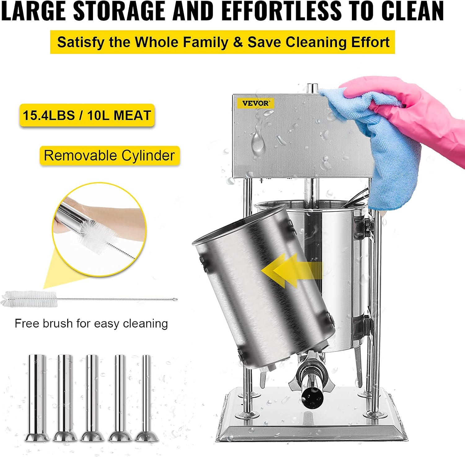 Happybuy Electric Sausage Stuffer 10L/22LB Capacity, Vertical Meat Stuffer Variable Speed, Stainless Steel Sausage Filler with 4 Sausage Tubes for Commercial and Home Use