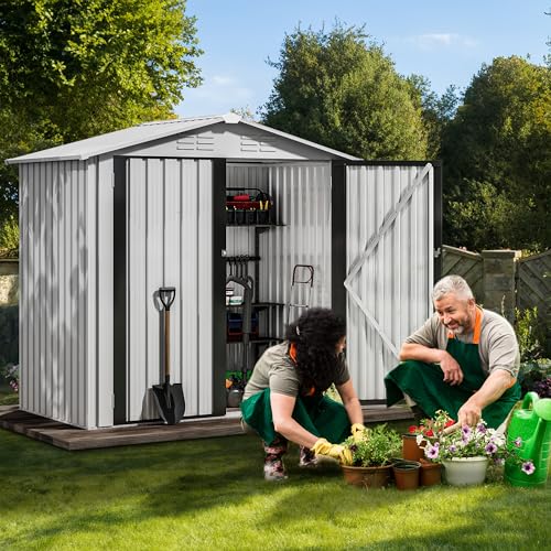 DWVO 10x8 FT Outdoor Storage Shed - Spacious Garden Tool Shed with Lockable Door - Durable Metal Yard Shed for Garden, Patio, and Backyard (Dark Gray)
