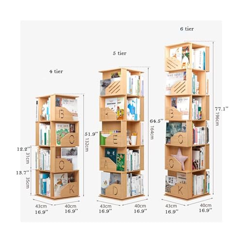 Rotating Wooden Bookshelf 360° Storage Display Rack Corner Bookcase Floor Standing Open Shelves for Living Room Organizer Decor