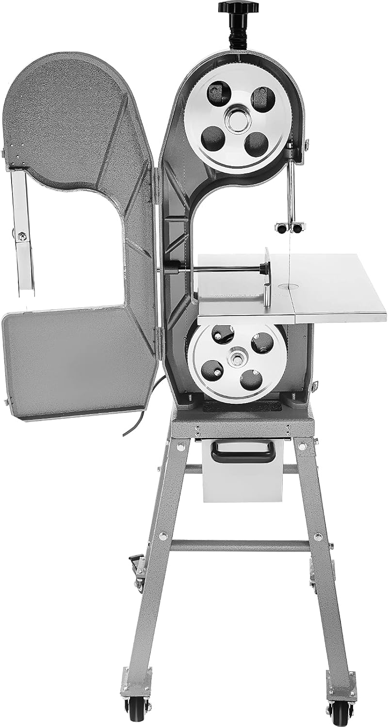 VEVOR 110V Bone Saw Machine 850W Frozen Meat Cutter 1.16HP Butcher Bandsaw Thickness Range 4-180mm Max Cutting Height 220mm Work Table 18.3x14.4inch Sawing Speed 19m/s with 6 Saw Blades & Mobile Base