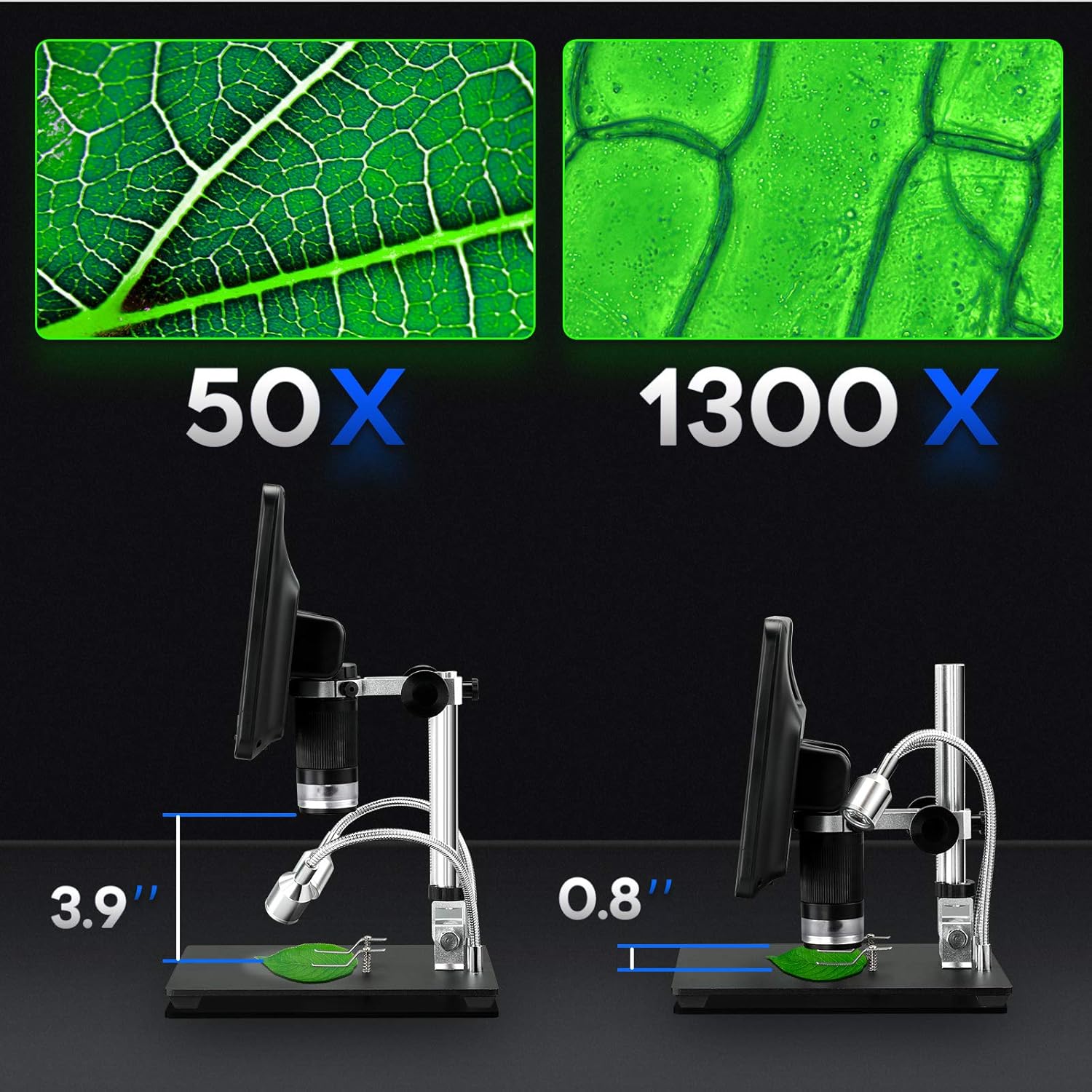 TOMLOV DM10 8.5'' Digital Microscope 50X-1300X Soldering Microscope, UHD Video Microscope with 12MP Ultra-Precise Camera Sensor for Adults, SD Card Include