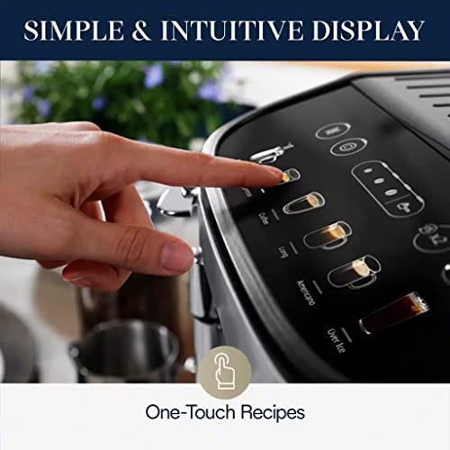 De'Longhi Magnifica Evo with LatteCrema System, Fully Automatic Machine Bean to Cup Espresso Cappuccino and Iced Coffee Maker, Colored Touch Display, Black, Silver