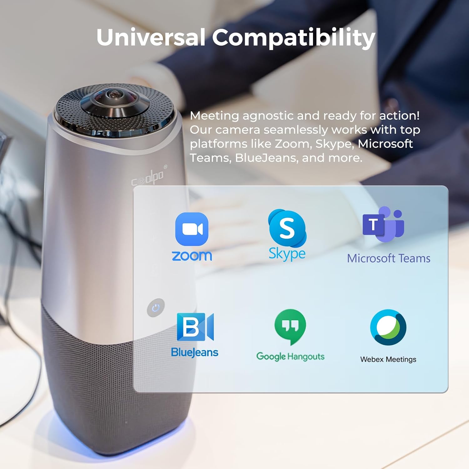 Webcam, 360 Video Conference Camera, 4K All-in-one Conference Room Camera with Speaker, Microphone, Meeting Room Camera, AI Speaker Tracking, Noise Cancellation, Teams, Zoom, PANA 5ft USB Cable
