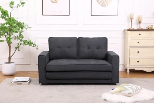 3-in-1 Upholstered Futon Sofa Convertible Floor Sofa Bed with Pull Out Sleeper Couch Bed - Foldable Tufted Loveseat Daybed for Living Room - Sofa Bed Couches for Living Room Furniture (Dark Gray)