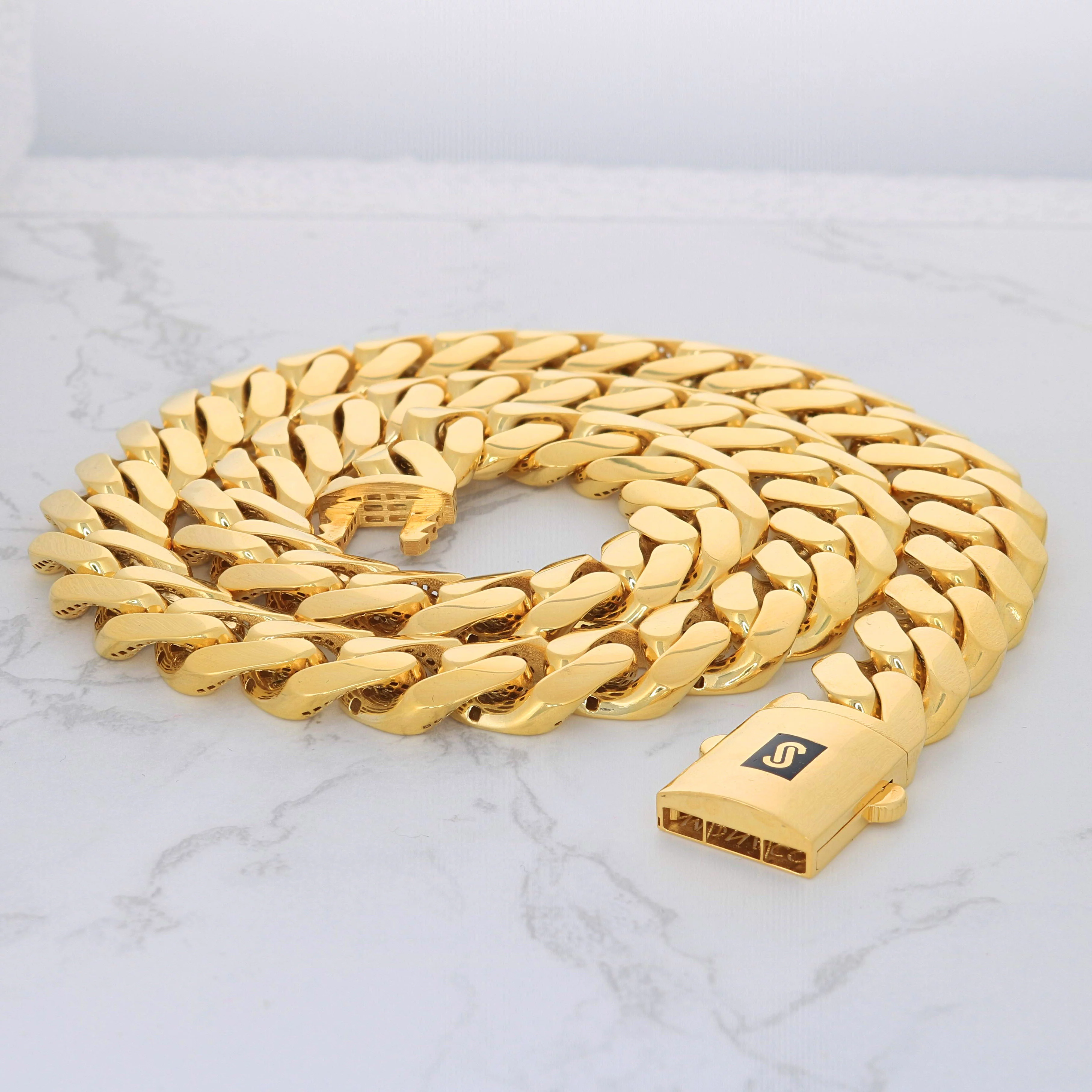 Nuragold 10k Yellow Gold 17mm Royal Monaco Miami Cuban Link Chain Necklace, Mens Jewelry Fancy Box Clasp 22" - 30"