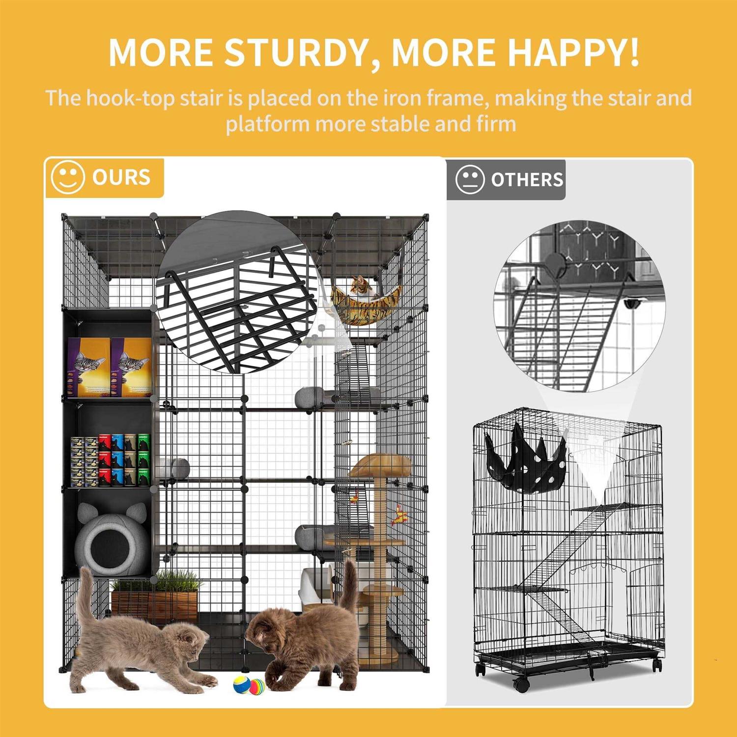 Dextrus 5-Tier Metal Cat Cage with Cube Storage,DIY Indoor Catio Enclosure Spacious Cat Playpen with Hammock - Pet Supplies online store