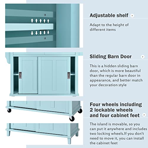 Kitchen Island Cart on Wheels，Rolling Kitchen Island with Drawers and Storage Cabinet (Black)
