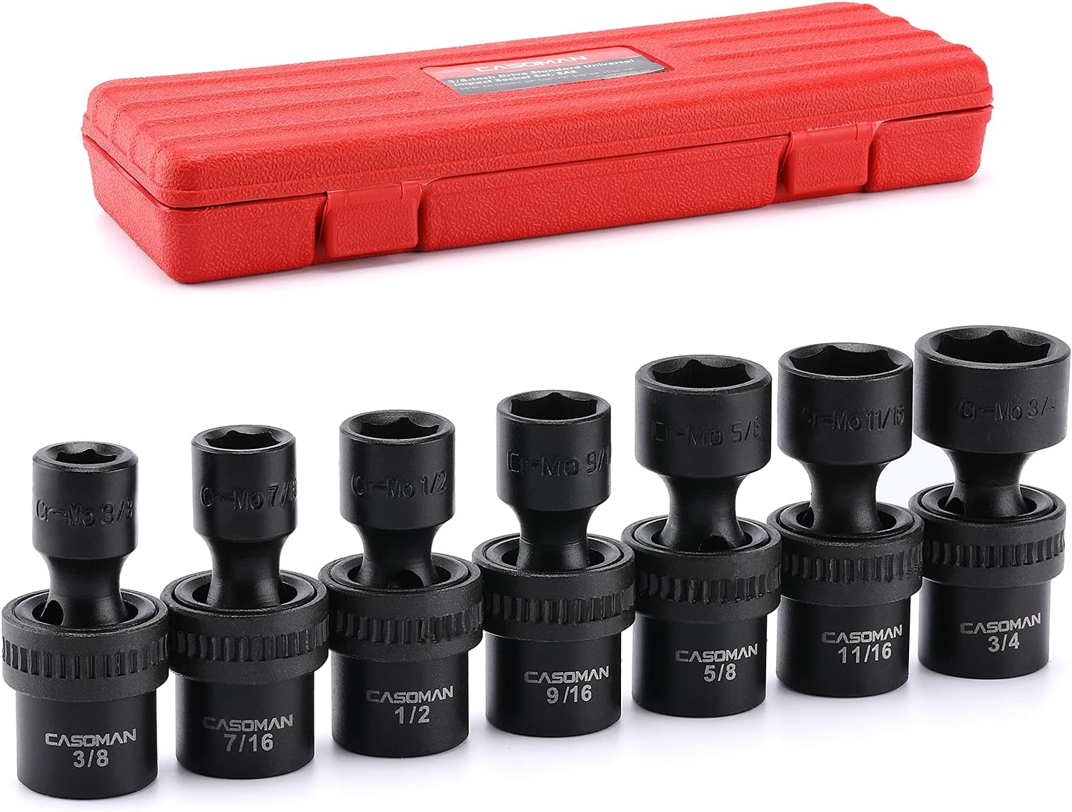 CASOMAN 15 PCS 3/8" Drive Shallow Universal Impact Socket Set, 6 Point, Metric,8-22mm