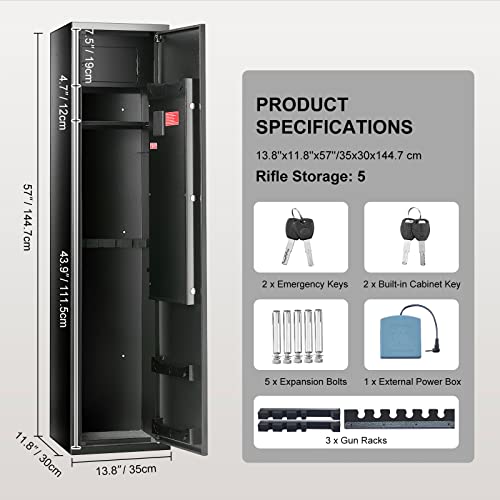 VEVOR 3-4 Rifles Gun Safe, Rifle Safe with Digital Keypad & Lock, Quick Access Gun Storage Cabinet for shotguns with Removable Shelf, Pistol Rack, Ammo Storage Box for Home Rifle and Pistols