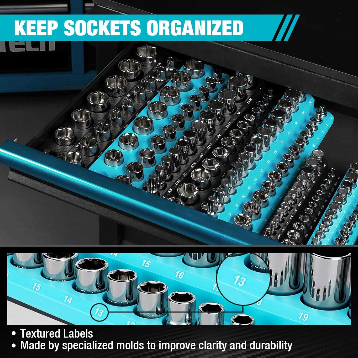 DURATECH Magnetic Socket Organizer Set, 1/2 1/4 3/8 Drive SAE&amp;Metric Socket Holders Socket Trays for Tool Box and Tool Cart - Shop Hardware Tools Online Store